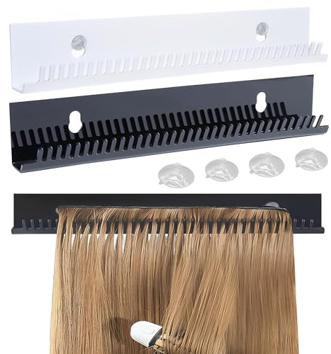 MZSX 2 pcs Hair Extension Holder, Acrylic Hair Color Rack Display, for Braiding Extension Organizer Hair Display Rack, Management, Portable Storage (Black * 1+White * 1)