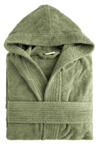 NELLA BIAGINI Morgonrock med huva, för män och kvinnor, för bastu och spa, i bomullssvamp, 420 g/m², för bastu och spa, tillverkad i Italien, mjuk, absorberande, hållbar. Modell: Minerva, Skog, XL