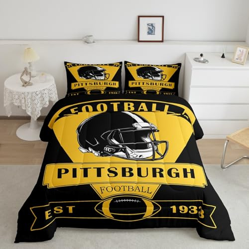 Feelyou Football Comforter Set,Pittsburgh Bedding Set Full Size,American Football City Comforter,Football Fans Gifts Bed Set