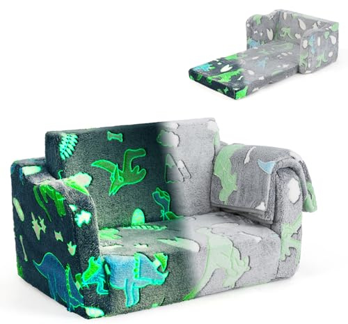 DREAMADE 2-in-1 Kindersofa, Klappbares Spielsofa aus Flanellstoff mit Decke & leuchtenden Mustern, Leuchtsofa Kindercouch Kindersessel Kindermöbel für Kinder ab 3 Jahren (Rosa)