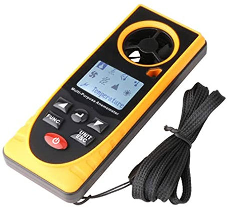 Anemometro Portatile Misuratore di velocità del Vento Misuratore di Temperatura dell'Aria per Raffreddamento da Vento -14°F a 113°F con LCD retroilluminato Mantenimento Dati massimi/Medi