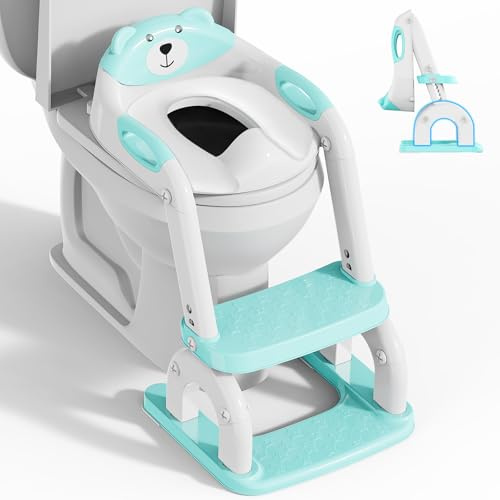 Reducteur Toilette Enfant，Améliorées Adaptateur Toilette pour Enfants Garçons et Filles，2 en 1 Rehausseur Toilette Enfant，Réglable en Hauteur et Portable，Tabouret d'escalier (Bleu)