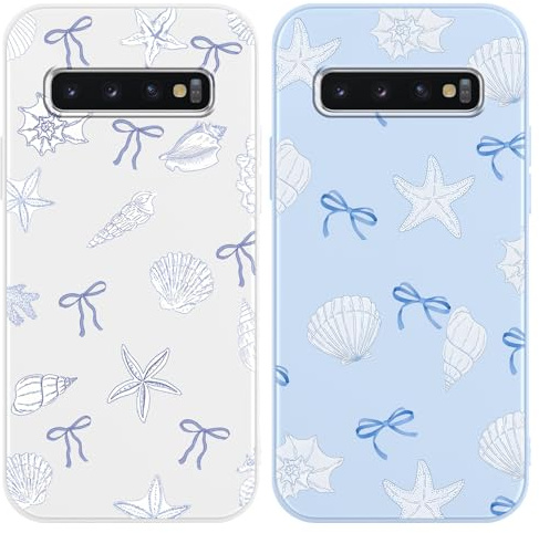 Yirlbey 2 Stück Handyhülle für Samsung Galaxy S10 4G Hülle 6,1, Aesthetic Schleifen Seashells Motiv Design Weiche TPU Ultra Dünn Bunt Silikon Schutzhülle Kratzfeste Stoßfest Bumper Case für Mädchen