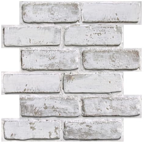 COMSTICKC 3D Brick Wall Panels Peel and Stick Wallpaper, Whitewash | 10 Pcs 12X12 Small Size Lightweight Thin PVC Decorative Wall Tiles Self Adhesive Fake Brick for Quick DIY, Paintable,