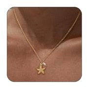 AstraGlam Gold Necklace for Women, 14K Gold Plated Shell Starfish Beach Necklaces Cute Boho Pendant Necklace Fashion Summer Waterproof Pearl Jewelry for Women