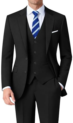 Mens Black Suit 3 Pieces Big and Tall Mens Stretch Tuxedo Suit for Wedding, Formal Dinner, Important Business Occasions, Gale, Graduation, Horse Racing Event, Anniversary Dinner (Big&Tall, 44L)