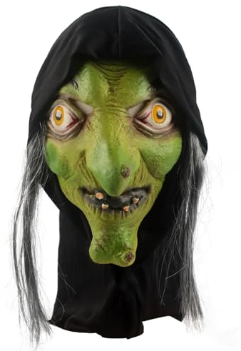 TIVUNORON Halloween Gruselige Hexenmaske, Horror Latex Hexe Maske mit Lange Haaren, Realistische Gruselig Alte Frau Hexe Maske für Halloween-Dekoration Cosplay(B)