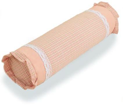 EDMILE Buckwheat Neck Roll Pillow, Adjustable Bolster Cylinder Pillows with Plaid & Lace Trim Pillow Cover, Firm Cervical Support Round Pillows Neck Pain Relief for Sleeping(16x4,Pink)
