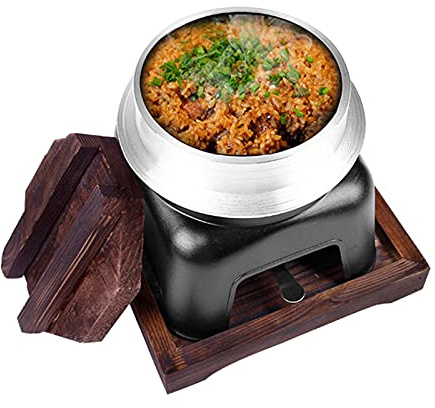 JYBNBBE Olla Japonesa de aleación de Aluminio para sukiyaki, vaporera de arroz con Tapa de Madera y Quemador, Ideal para Senderismo, Picnic y Camping.