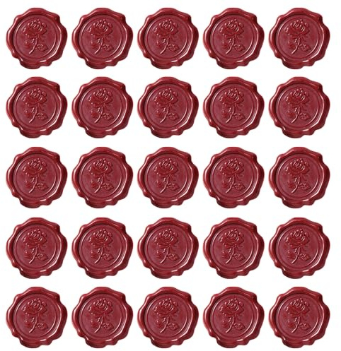 Siegelwachsaufkleber mit roten Rosen, selbstklebend, Blumen, geprägt, Siegelstempel, Briefumschlag, Siegelaufkleber für Hochzeit, Valentinstag, Party, Geburtstag, Weihnachten, Einladungen, 25 Stück