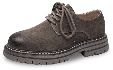 2026 - Botines casuales de cuero con cordones para hombre, suela gruesa, cómodos, para uso diario, duraderos y elegantes, para todas las estaciones, gris, 39 1/3 EU