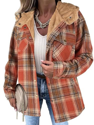 seiveini Veste Hiver Femme Polaire à Capuche Blouson Chemise Carreaux Doublée Chaude Gilet Fleece Surchemise Vintage Jacket