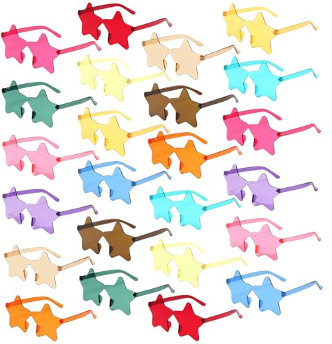 Paquete de 24 gafas de sol con forma de estrella, gafas de sol sin montura color estrella a granel, transparentes, color caramelo, para fiestas, cumpleaños, playa, regalos adecuados para adultos y