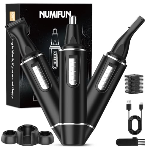 Nose Hair Trimmer for Men,Rechargeable Nasal Hair Removal,3 in 1 Professional Painless Eyebrow & Facial Hair Trimmer with IPX7 Waterproof Dual Edge Blades for Smooth Wet/Dry Use
