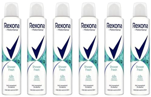 6x Rexona MotionSense Deo Spray Shower Fresh Anti-Transpirant mit 48 Stunden 0% Alkohol Schutz gegen starkes Schwitzen und Körpergeruch XL 200ml (6er Pack)