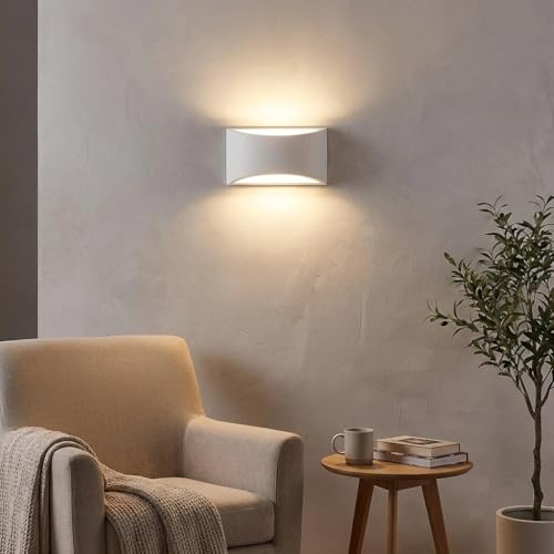 BARCELONA LED Aplique de pared Pearl G9 blanco horizontal de escayola de doble cara, luz indirecta bidireccional, pintable, integrado en pared, salón, dormitorio, hotel, IP20