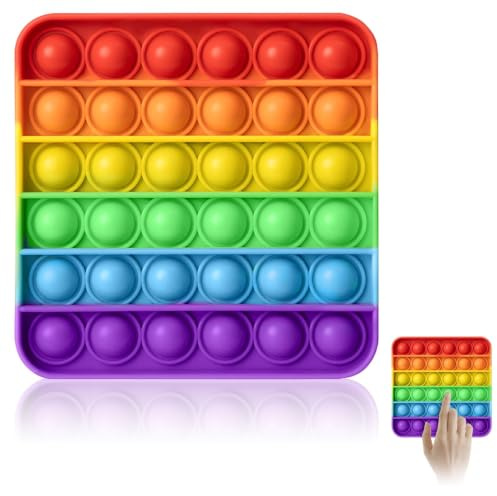 Push and Pop Bubble Sensory Fidget Popper,Rainbow Silicone Sensorys Poppet | Pop it Fidgets Thing,Push Pop Bubble Fidget Sensory for Adults Learning and Educational Anxiety Relief Finger Squeeze