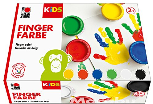Marabu 0303000000081 - Kids Fingerfarbe Set mit 6 leuchtenden Farben á 100 ml, parabenfrei, vegan, laktosefrei, glutenfrei, geeignet zum Malen in Kindergarten, Schule, Therapie und zu Hause