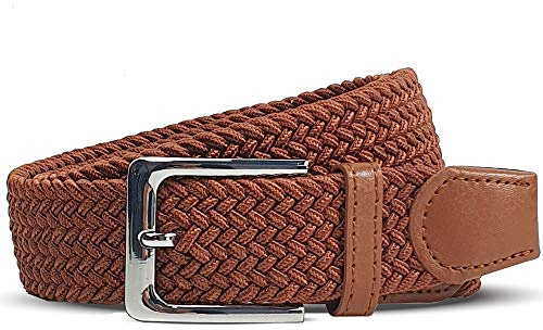 Komfortabel Elastische Geflochtener Stretch Gürtel - Stretchbelt - Stoffgürtel - Gürtel Flecht - Damen und Herren (100 B.W. = Gesamtlänge 115 Cm., Cognac/L. Braun)