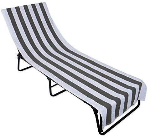 DII Stripe Beach Lounge Chair Towel with Fitted Top Pocket, 26x82, Gray
