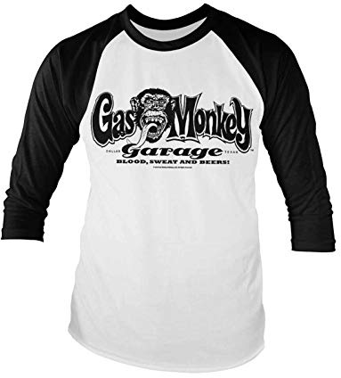 Gas Monkey Garage Offizielles Lizenzprodukt Logo Baseball (Slim fit) Lange Ärmel T-Shirt (Weiß/Schwarz)