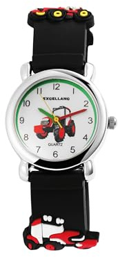 Excellanc Montre pour Enfant - Bracelet en Silicone - Tracteur - Boucle ardillon - Analogique - Quartz - 4500028, Noir/Rouge, Sangle