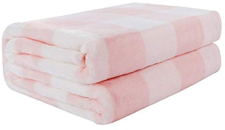 PiccoCasa Plaid Flannel Fleece Throw Blanket - Pink & White 50 x 60 | Soft Flannel Fleece Throw Blanket for Sofa & Couch, Fluffy Bed Throw