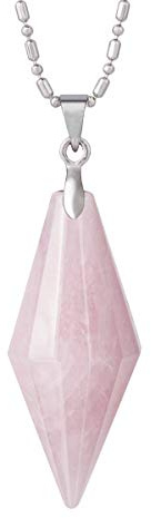 KYEYGWO Rosenquarz Doppelte Kristall Punkt Anhänger Kette für Damen | Reiki Heilung Spitz Edelstein Pendel Halskette mit Nylon Seil Schmuck Amulett Glücksstein Spiritueller Geschenk