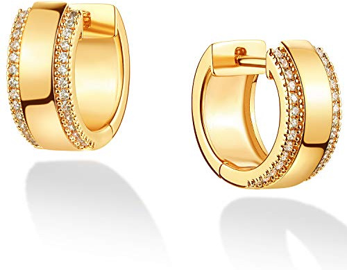 GUEMER Dainty Huggie Hoop Earrings for Women 14k Gold Plated Spike Hoops Beaded Tiny Star Lock Lightning Dangle Evil Eye Earring Silver Tone, Metal, Cubic Zirconia