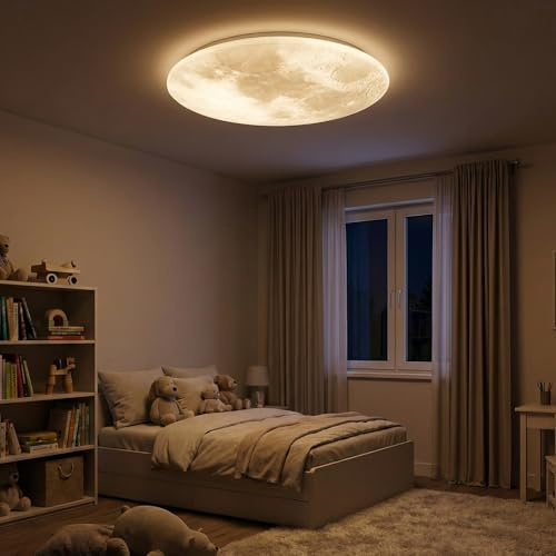 Proventa LED Mondlampe Decke Ø 60cm – 30W Dimmbar – Lichtfarbe wählbar 3000–5500K – Nachtlichtfunktion – Schwebendes Mondlicht Design – Deckenleuchte für Wohnzimmer, Schlafzimmer & Kinderzimmer