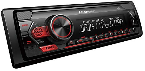 Pioneer Electronics MVH-S220DAB-AN, 1-DIN-Autoradio inklusive DAB-Antenne mit RDS und DAB+, rot, USB für MP3, WMA, WAV, FLAC, AUX-Eingang, Android-Unterstützung, iPhone-Steuerung, ARC App