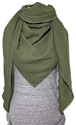 Musselintuch Schal Khaki Uni Dreieckstuch Halstuch Damen XXL Wickelschal Tuch Stola Handmade Schal einlagig