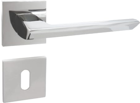 domino Türgriff Drückergarnitur BB-Buntbart Set quadratische Rosette Türklinke für Zimmertür, Bürotür, Kellertür & Innentür Aluminium Chrom Türdrückergarnitur ELENA QR SLIM M6