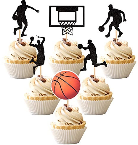 24 Stück Basketball-Cupcake-Topper NBA Star Sports Fan Basketball Rückwand Cupcake Picks Baby Shower Basketball Spieler Sport Thema Geburtstag Party Kuchen Dekorationen Zubehör