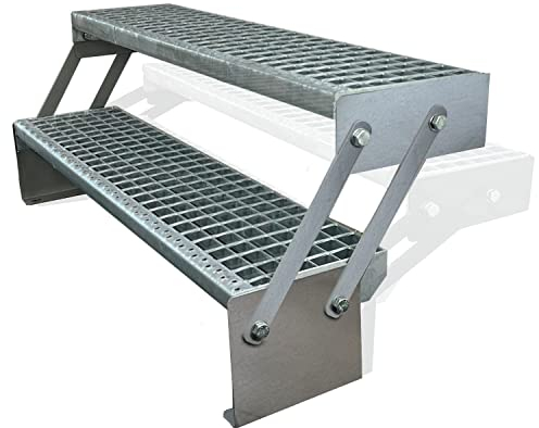 Kaminbau Mierzwa Premium Stahl Treppe Verstellbar Verzinkt 2 Stufen (Breite 80 cm) (Höhe 30-43 cm) Wetterfest Gitterroststufe Gartentreppe