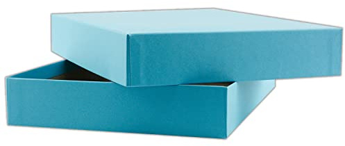 NEUSER PAPIER 1x Geschenkschachtel mit Deckel - Türkis - Größe: B6 - Innen-Maße: 26 x 19 x 4 cm - Stülpbox aus Karton - Geschenkbox - Aufbewahrungsbox - Fotobox - Dekobox - Spieleschachtel