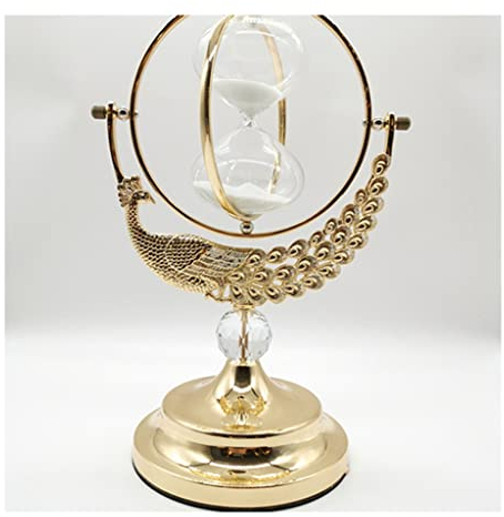 Sanduhr, Sanduhr, Sanduhr, Sanduhr, Metall, Pfauenkugel, drehbare Sanduhr, 30-Minuten-Timer, Schreibtischdekoration, Sanduhr (Color : Gold)