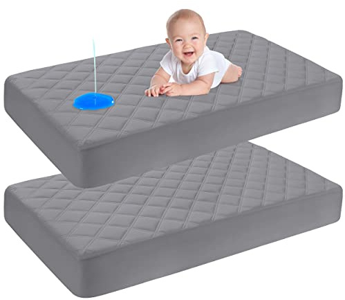Yoofoss Waterproof Crib Mattress Protector 2 Pack, Quilted Crib Mattress Pad Cover Ultra Soft and Breathable, Machine Washable Toddler Mattress Protector for Standard Baby Crib Size 52''x28''