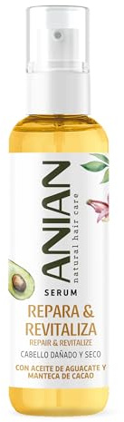 ANIAN - Sérum Repara y Revitaliza, 100 ml, para Pelo Seco y Dañado, Hidrata y Suaviza el Cabello, Sella las Puntas - Aceite de Aguacate, Manteca de Cacao y Queratina Vegetal