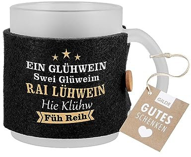 GILDE Tasse/Becher Ein Glühwein... Milchglas, Filzbanderole, 8x11,5x9,5cm