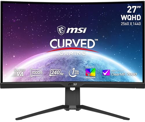 MSI MAG 275CQRXFDE 27 Zoll (69 cm) Gaming Monitor, WQHD (2560x1440), Rapid VA, 1ms, 240Hz, Curve 1000R, HDR 400, HDMI, Display Port, Schwarz