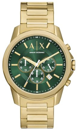 Armani Exchange Herrenuhr, Chronographenwerk, Edelstahl, mit 44 mm Gehäusegröße und Silikonoder Stahlarmband