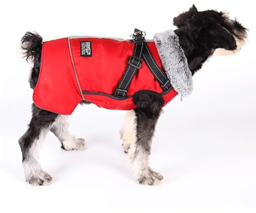 Hunde Wintermäntel,Hundeweste mit Geschirr,Hund Warme Jacke,Hundejacken für den Winter Winddicht Wasserdicht,Reflektoren Fleece Winterjackefür Kleine Mittlere Große Hunde(Rot,L)