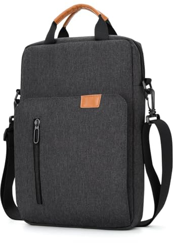 jooeer Funda Portatil 13 Pulgadas Bolsa Ordenador con Bandolera Compatible con 13 MacBook Air Pro M3 M2 M1, Surface Pro, Protector PC de Poliéster Impermeable con Bolsillo, Gris Oscuro