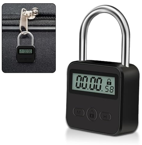 Aoreun Digitale Zeitschloss, Smart Time Lock mit LCD-Display, Wiederaufladbares USB Sicherheits Vorhängeschloss, Smart Zeitschloss Metall Timer für Verhindere Schlechte Gewohnheiten (Schwarz)
