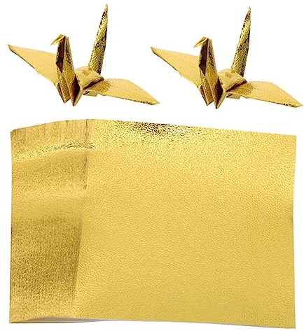 Quadratisches Glänzendes Origami Papier 100 Blatt Gold für Kinder | Einseitig Bedruckt, Papier für Kunstprojekte und Handarbeit, Selbstgemacht Faltmaterial in Quadratischer Form