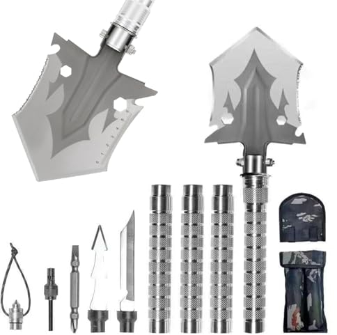 Herfair Klappspaten Outdoor Multifunktional Schaufel Edelstahl Gartenschaufel 3 Winkel Verstellbare Spaten für Wandern Camping Survival (D)