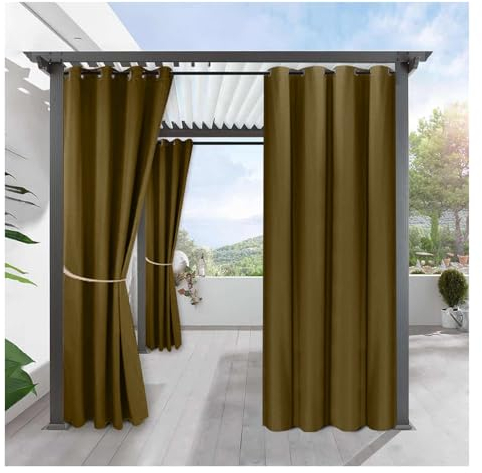 Mewkew Wasserdicht Outdoor Vorhang H285×B362cm Wetterfest Blickdicht Verdunklungs Vorhänge mit Ösen Sichtschutz Sonnenschutz Outdoor Gardine für Veranda Balkon Terrasse Pergola Gartenlaube