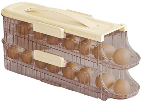 Nexoria Eier Aufbewahrung Kühlschrank, Eierhalter Kühlschrank Eierhalter für den Kühlschrank Automatisch Rollender Eierbehälter mit Deckel Platzsparende Eierbehälter für Kühlschrank Küchen (A)