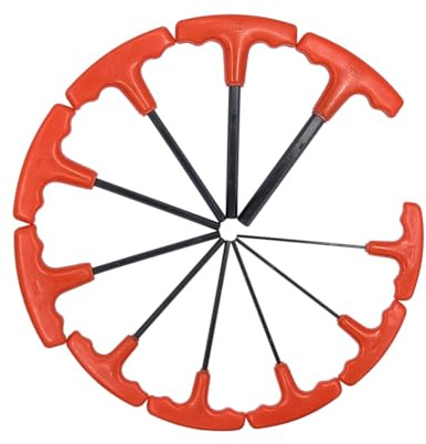 Uhidka Juego de 10 llaves Allen hexagonales con plano rojo en forma de T H2-H10, de hierro ennegrecido